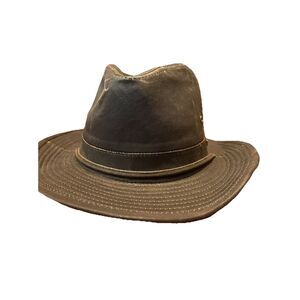 Conner Men's Weathered Cotton Outback Hat Shapeable Brim &‎ Chin Cord Sz Large